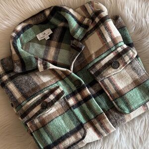Plaid Button Down Shacket Green and Brown plaid